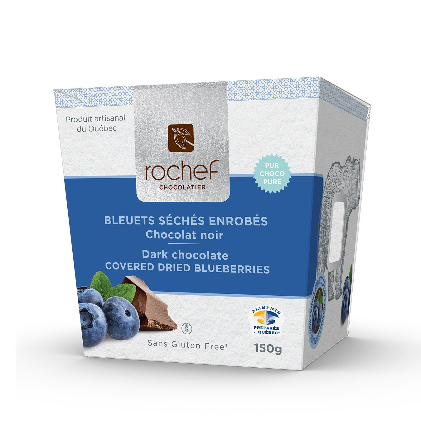 Dark chocolate covered real dried blueberries 150g. Gift box image