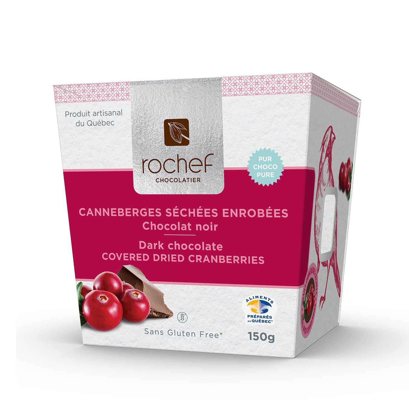 Canneberges séchées enrobées de chocolat noir 150g. Boite cadeau image