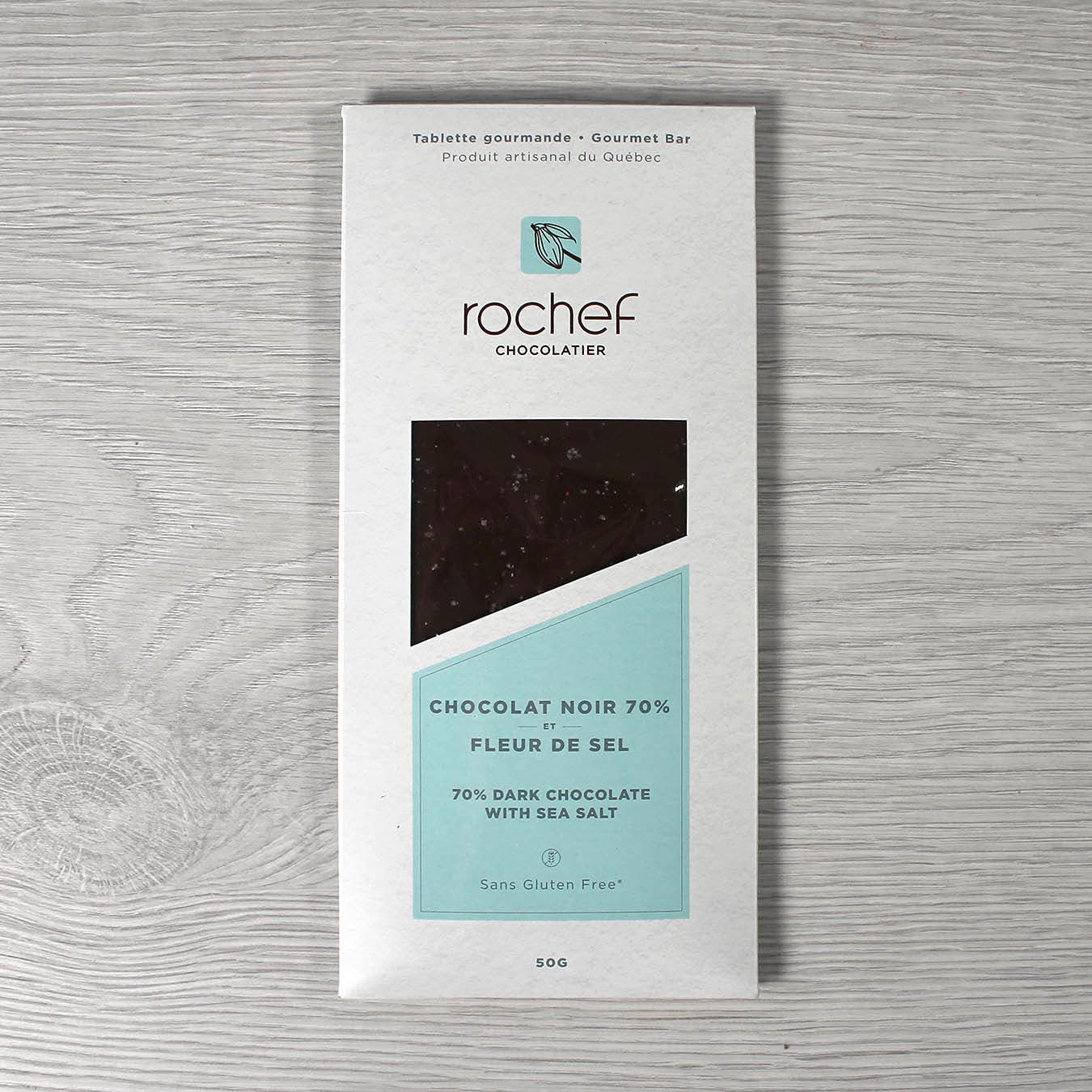Gourmet dark chocolate and fleur de sel bar 50g image
